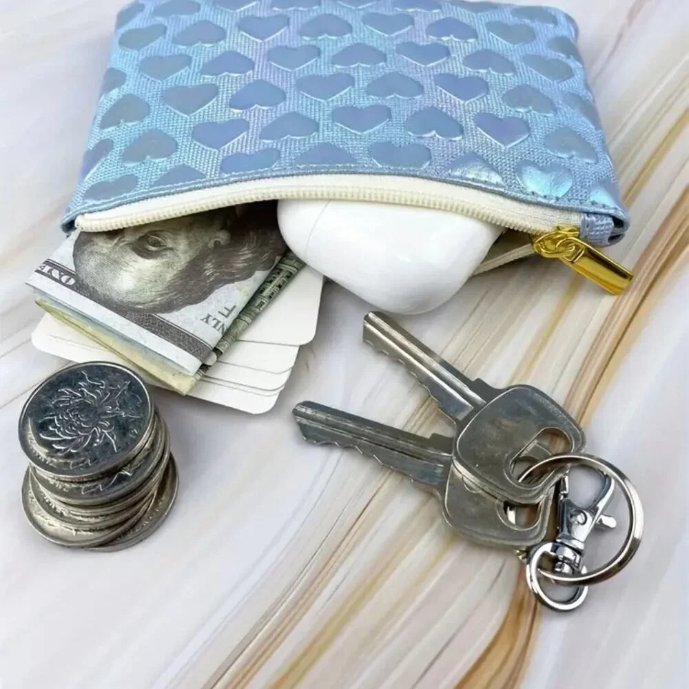 Pastel Heart Embossed Zip Coin Purse Mini Wallet Cute Kawaii Accessory - Picture 3 of 5